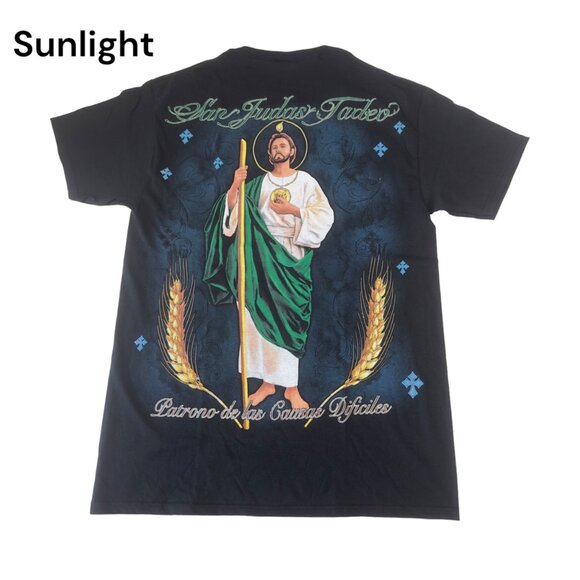 San Judas Tadeo Black T-Shirt Patron For Difficult Causes design Size M - Picture 1 of 9